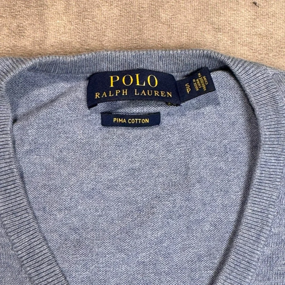 Polo Ralph Lauren Mens Pima Cotton V-Neck Sweater Light Blue Small Pony Logo SP